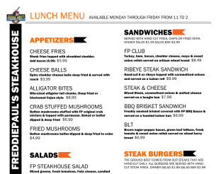 View Freddie Paul's Lunch Menu